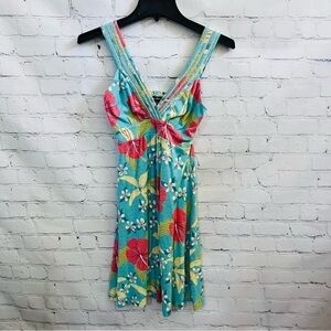 TOMMY Bahama Hawaiian Print Floral Barbie Y2K Dress, crochet, wrap, sz XS (A-3)